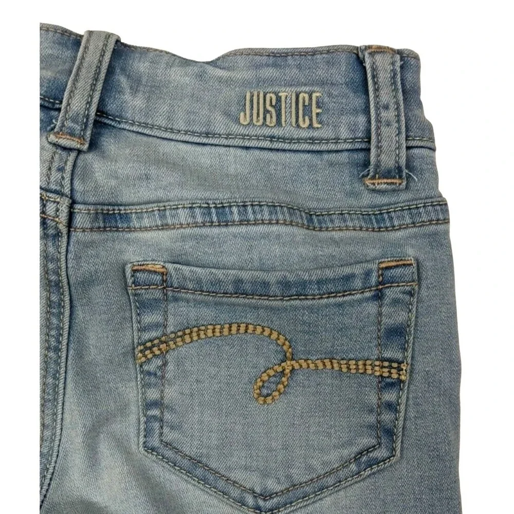 JUSTICE Girls Girlfriend Stretch Distressed Jeans Size 8 slim Boho Grunge BTS